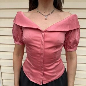 ANTONIO MELANI Coral Puff Sleeve Fitted Off Shoulder Blouse, hidden buttons, 2
